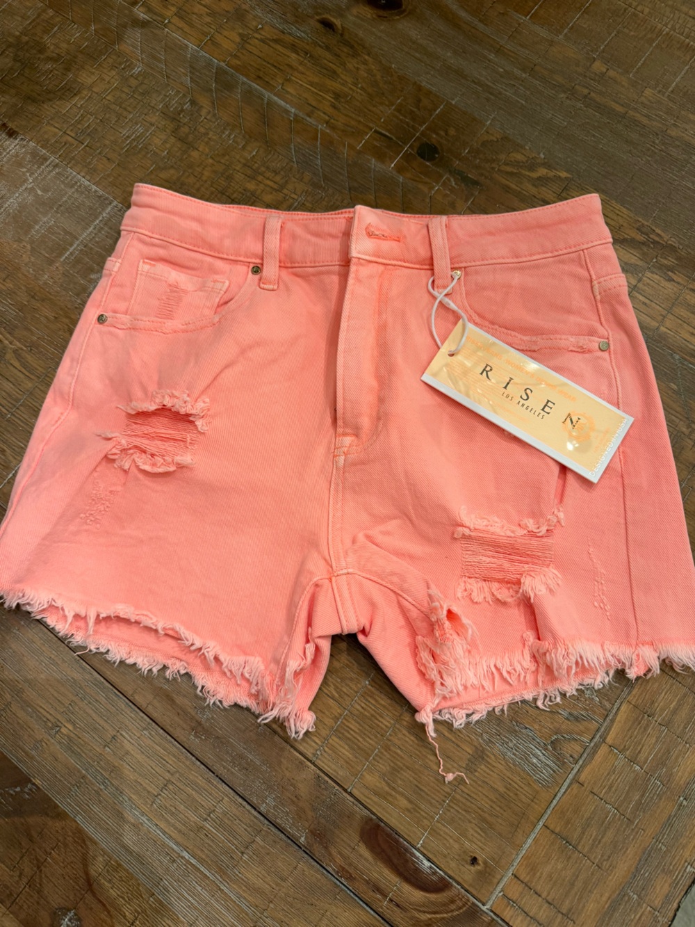 Risen Barbie Pink Distressed Frayed Hem Women's Denim Shorts NWT